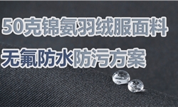 50g超轻超薄锦纶羽绒面料，无氟防水防污方案