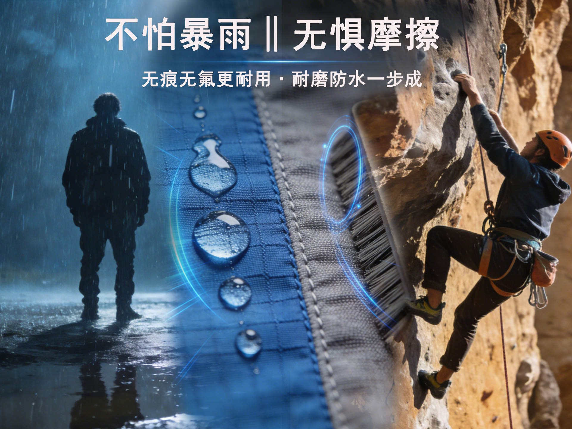 冲锋衣面料——耐磨+防水·无痕无氟解决方案