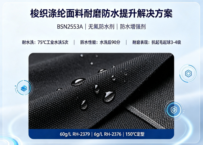 涤纶面料做防水+耐磨+耐水洗整理方案