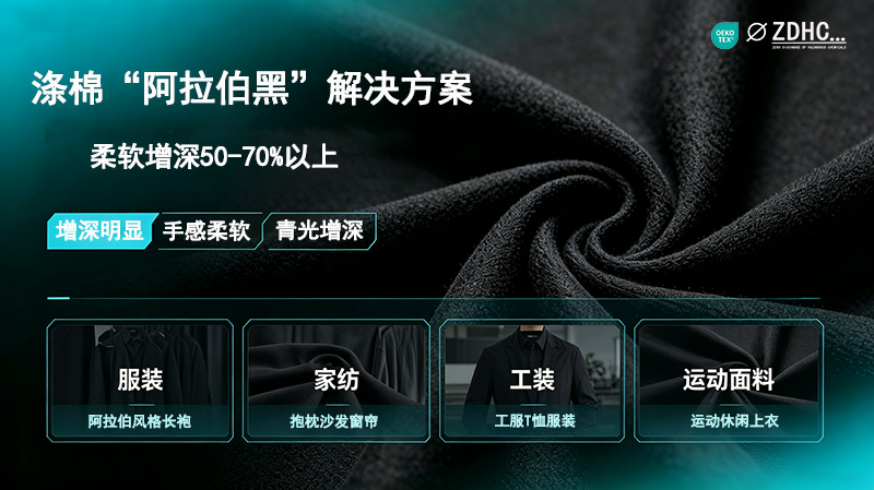 涤棉“阿拉伯黑”｜柔软增深50-70%以上解决方案