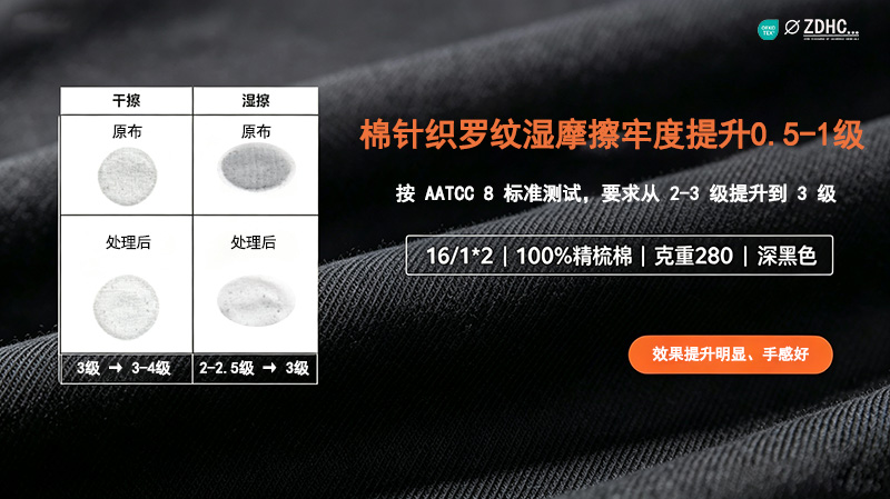 深色棉针织罗纹湿摩擦牢度提升0.5-1级解决方案