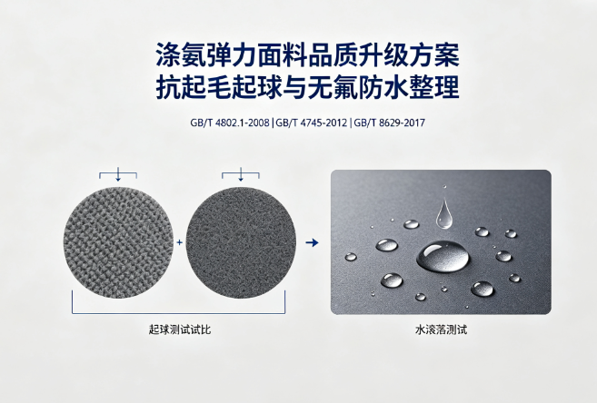 涤氨弹力面料抗起毛起球与无氟防水整理方案