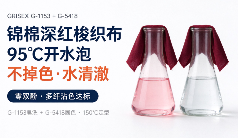 锦棉深红梭织布，95℃开水泡，如何做到不掉色？
